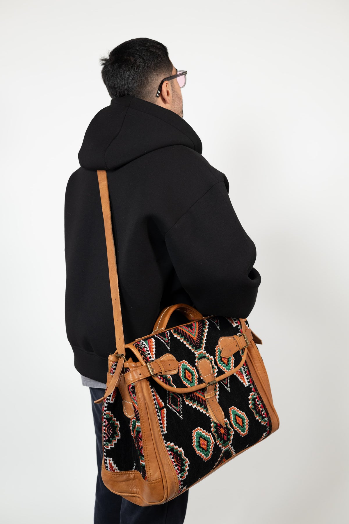 Sac Luma en cuir et chenille tissée