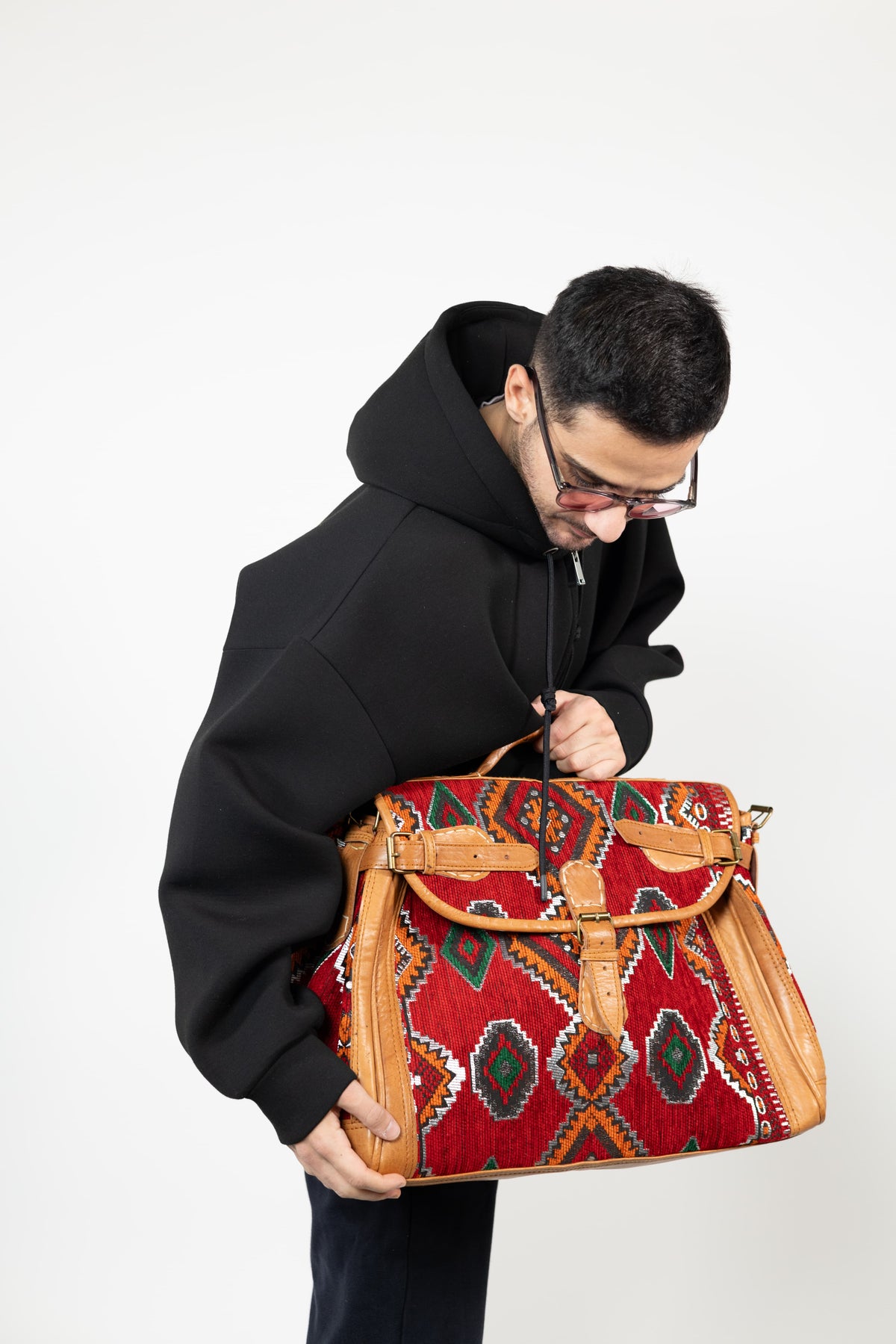 Sac Mira en cuir et chenille tissée